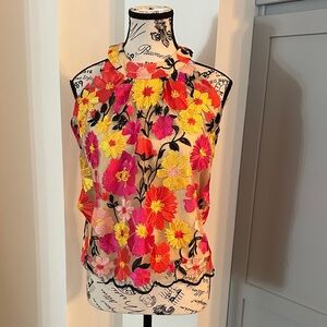 Gorgeous Floral Sleeveless Top - Pink, Yellow, Black by Rain in Size Small